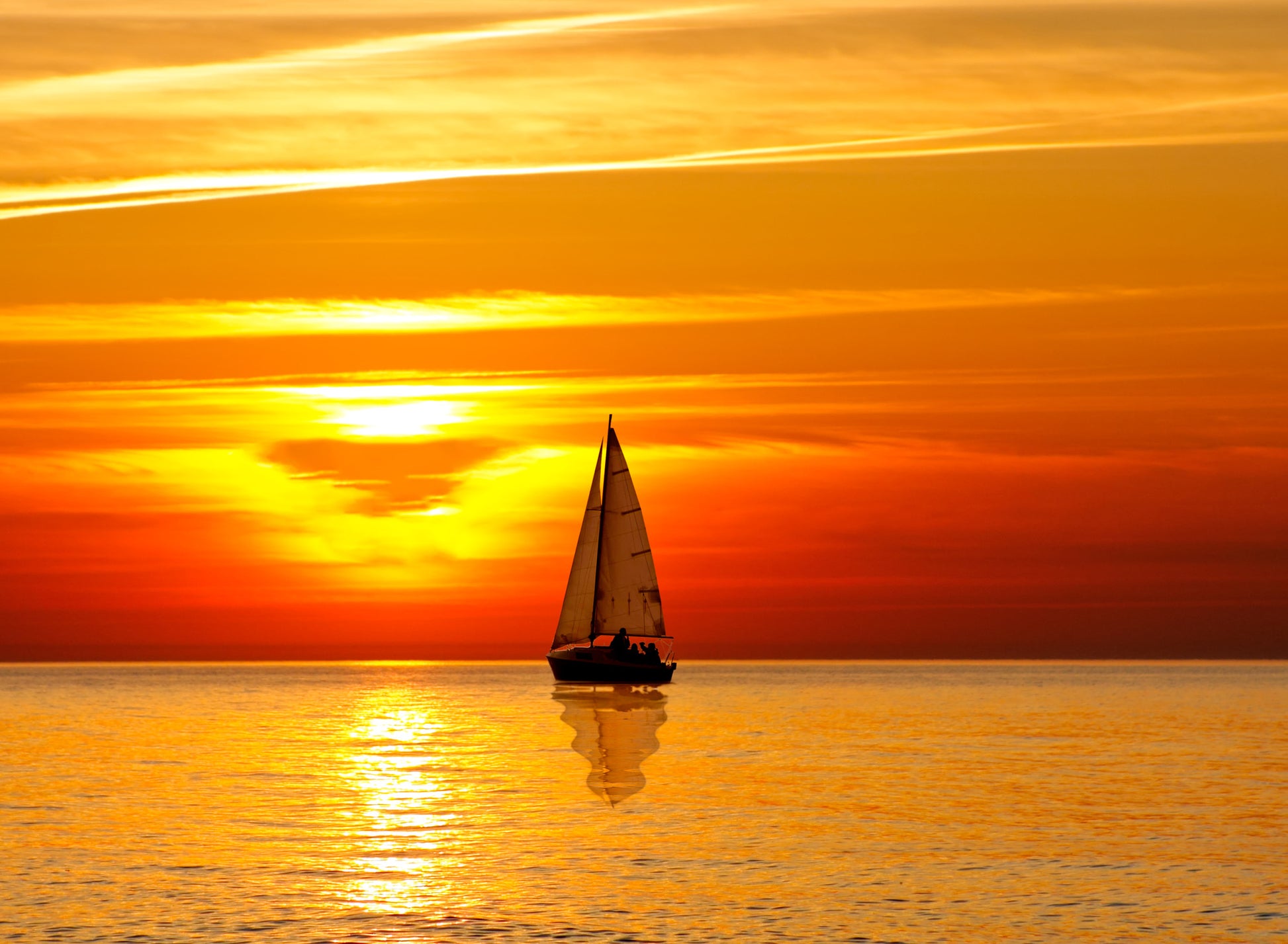 Boat on Sea at Sunset Photograph Home Decor Premium Quality Poster Print Choose Your Sizes