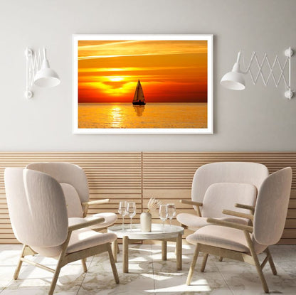 Boat on Sea at Sunset Photograph Home Decor Premium Quality Poster Print Choose Your Sizes