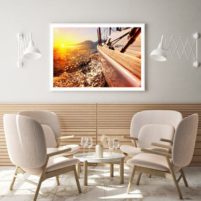 Boat on Sunset Sea Closeup Photograph Home Decor Premium Quality Poster Print Choose Your Sizes