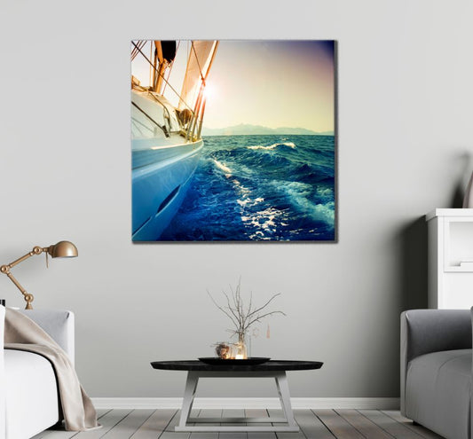 Square Canvas Boats on Sailing on Sea Photograph High Quality Print 100% Australian Made