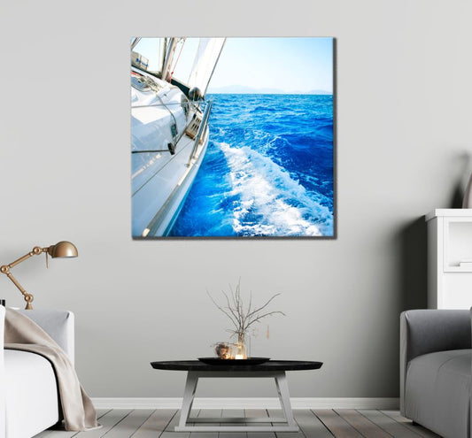 Square Canvas Boat & Sea Photograph High Quality Print 100% Australian Made