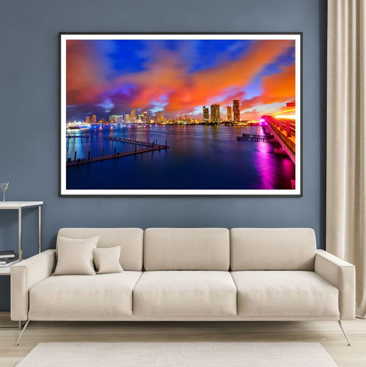 City & Bridge Night View Scenery Photograph Home Decor Premium Quality Poster Print Choose Your Sizes