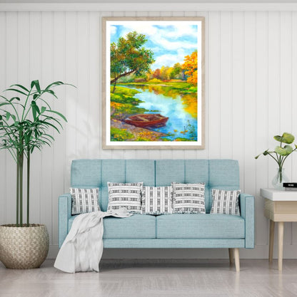 Boat Near Lake Oil Painting Home Decor Premium Quality Poster Print Choose Your Sizes