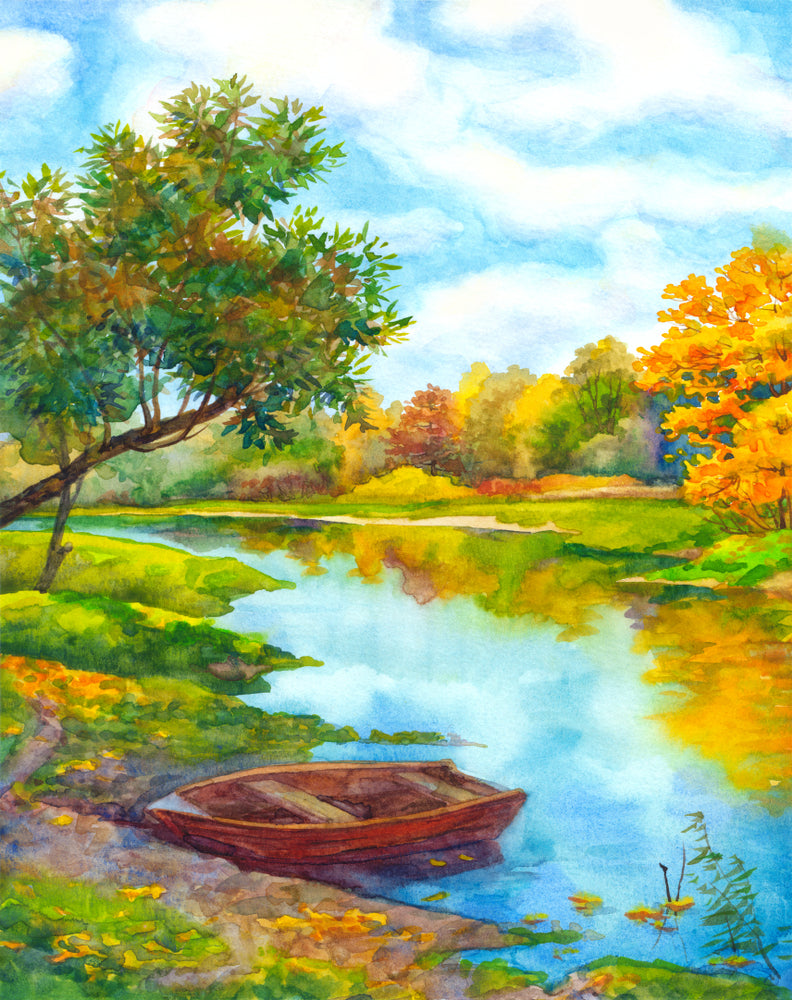 Boat Near Lake Oil Painting Home Decor Premium Quality Poster Print Choose Your Sizes