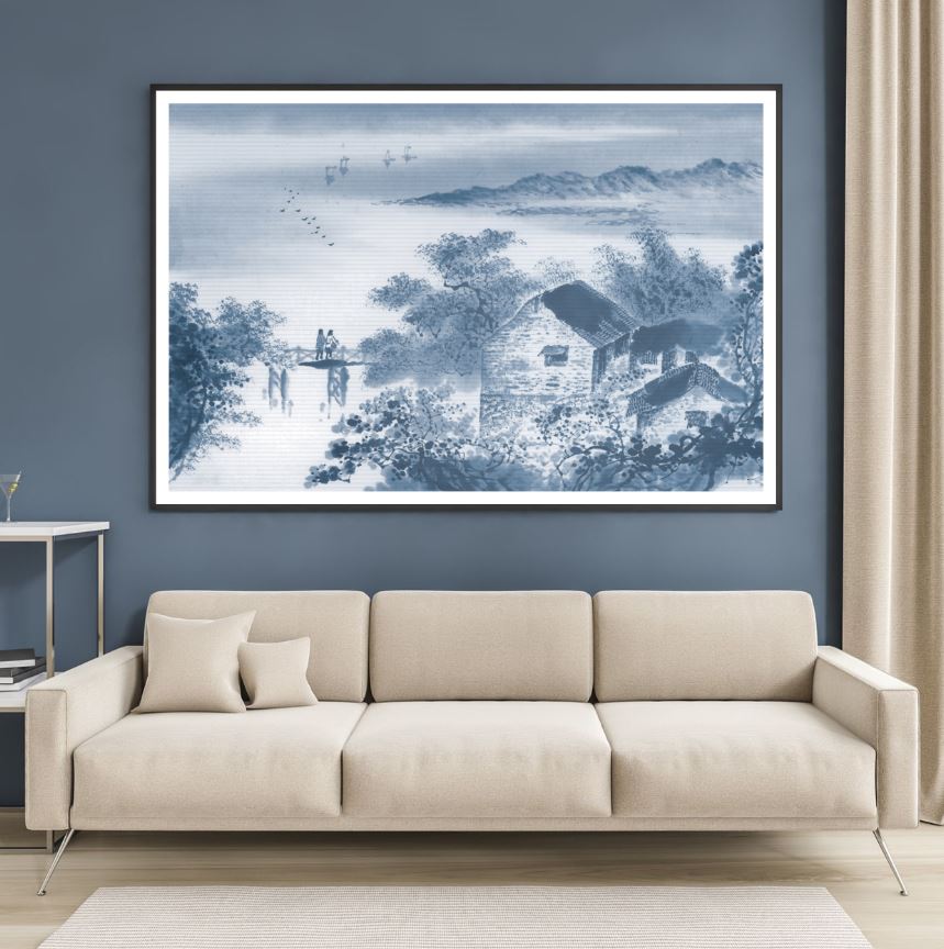 Village Scenery Blue & White Watercolor Painting Home Decor Premium Quality Poster Print Choose Your Sizes