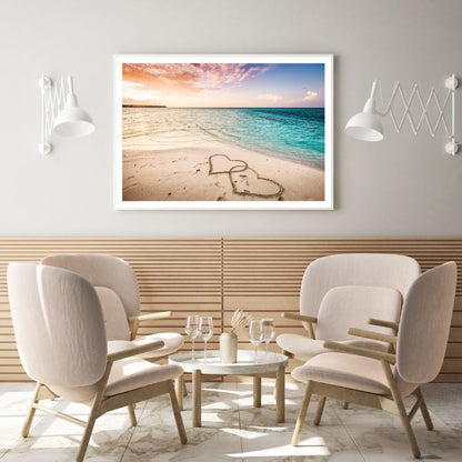 Drawn Heart on Beach Photograph Home Decor Premium Quality Poster Print Choose Your Sizes