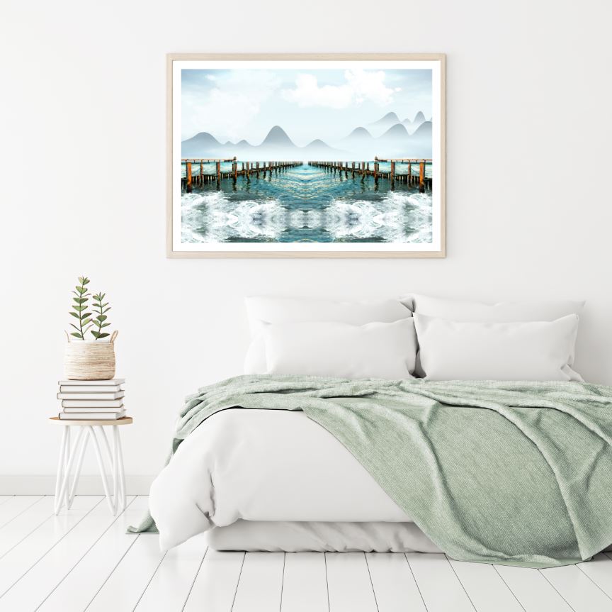 Sea & Wooden Pier Oil Painting Home Decor Premium Quality Poster Print Choose Your Sizes