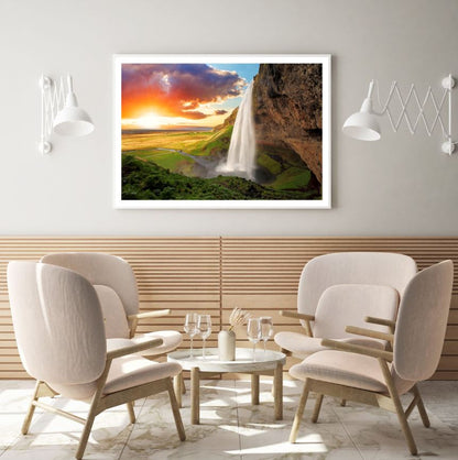 Waterfall Sunset Scenery View Photograph Home Decor Premium Quality Poster Print Choose Your Sizes