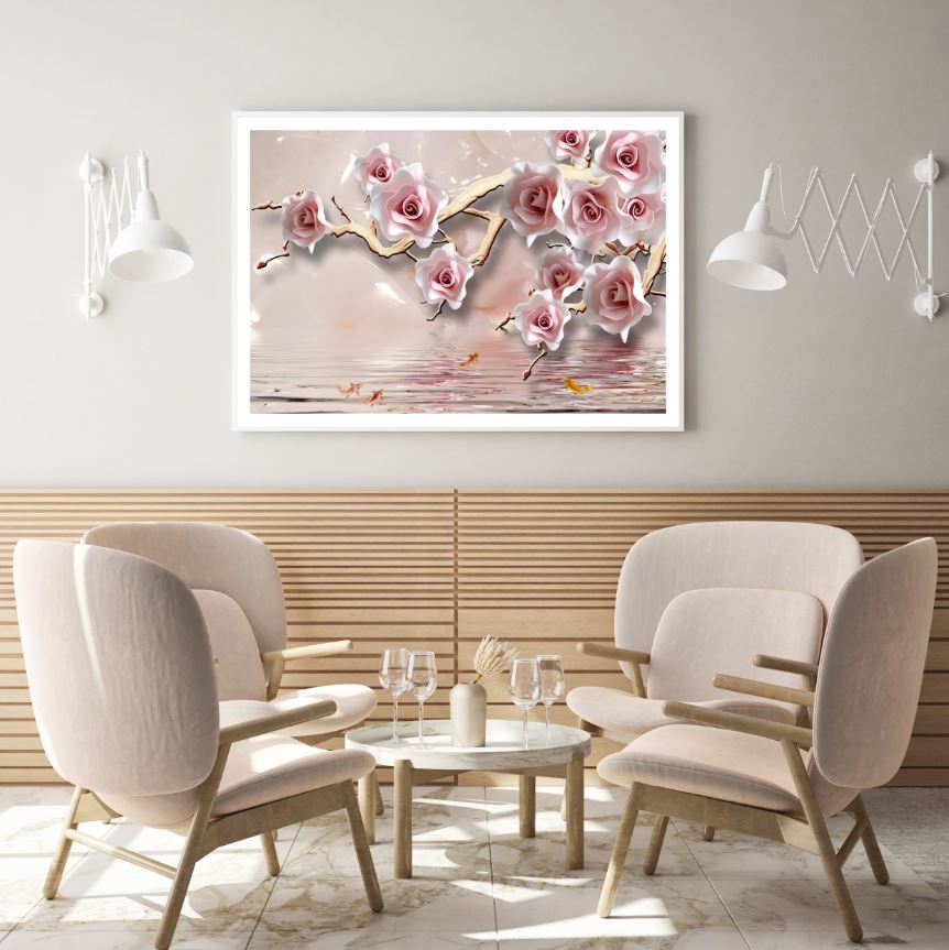 Pink & Gold Flowers Tree Branch 3D Design Home Decor Premium Quality Poster Print Choose Your Sizes