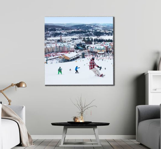 Square Canvas Skiers on Ice Photograph High Quality Print 100% Australian Made