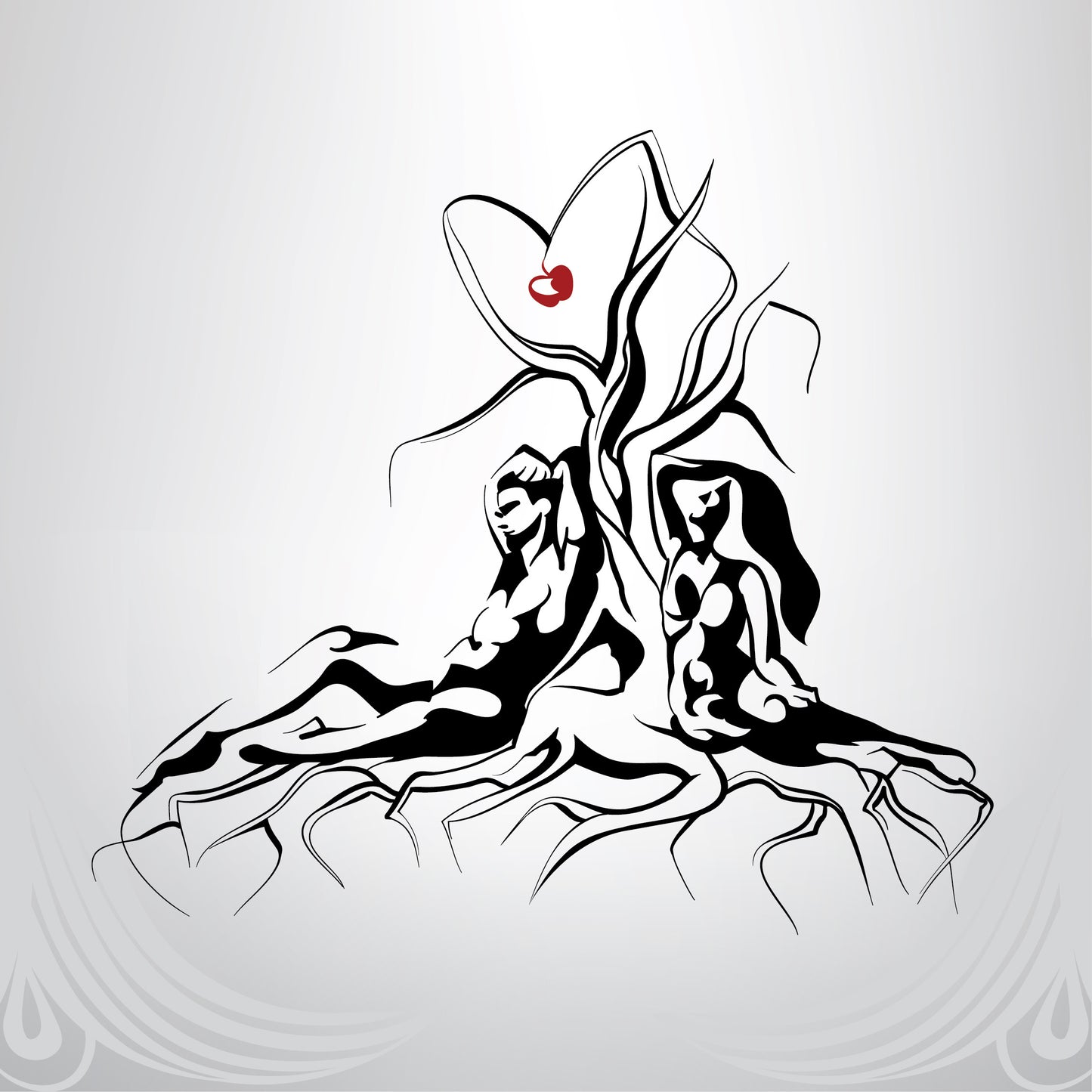 Square Canvas Adam & Eve Under Apple Tree Line Art Design High Quality Print 100% Australian Made