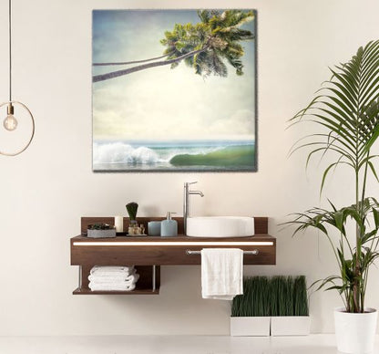 Square Canvas Palm Trees & Sea Scenery Photograph High Quality Print 100% Australian Made