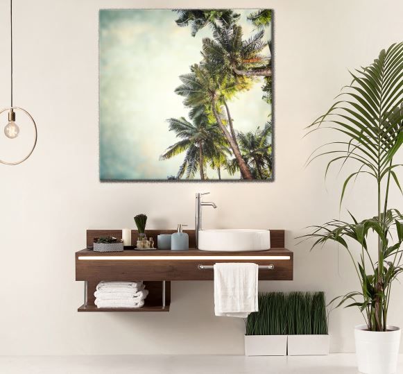 Square Canvas Palm Trees View From Beneath Photograph High Quality Print 100% Australian Made