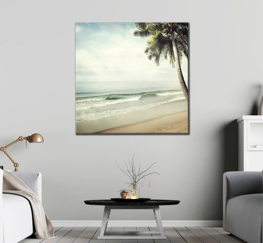 Square Canvas Sea & Palm Tree Photograph High Quality Print 100% Australian Made