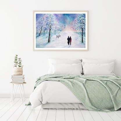 Couple Walking on Snow Covered Field Oil Painting Home Decor Premium Quality Poster Print Choose Your Sizes