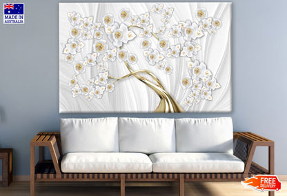 Gold & White Abstract Flower Tree Design Print 100% Australian Made