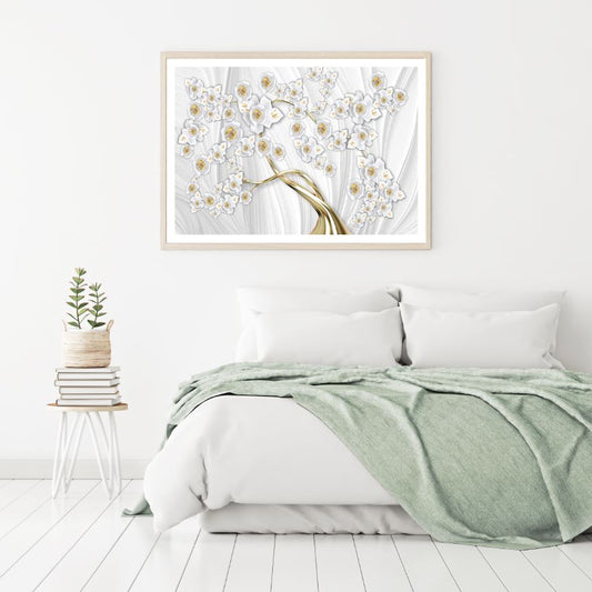 White & Gold Flower Tree 3D Design Home Decor Premium Quality Poster Print Choose Your Sizes