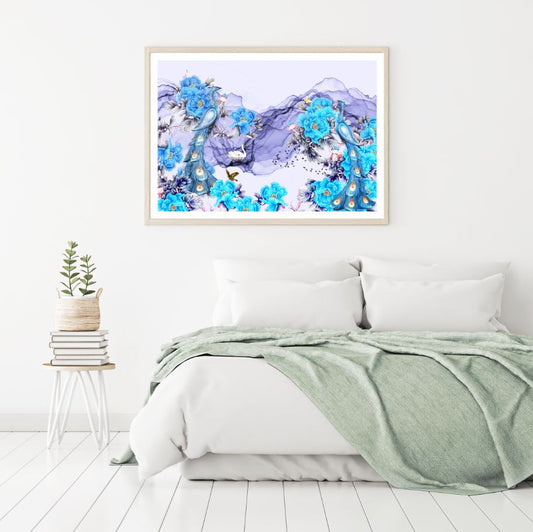 Blue Flowers & Birds Watercolor Painting Home Decor Premium Quality Poster Print Choose Your Sizes