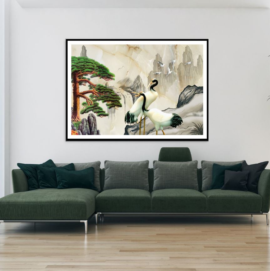 Cranes & Colorful Nature 3D Design Home Decor Premium Quality Poster Print Choose Your Sizes