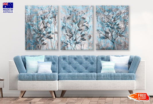 3 Set of Blue & black Floral Design High Quality Print 100% Australian Made Wall Canvas Ready to Hang