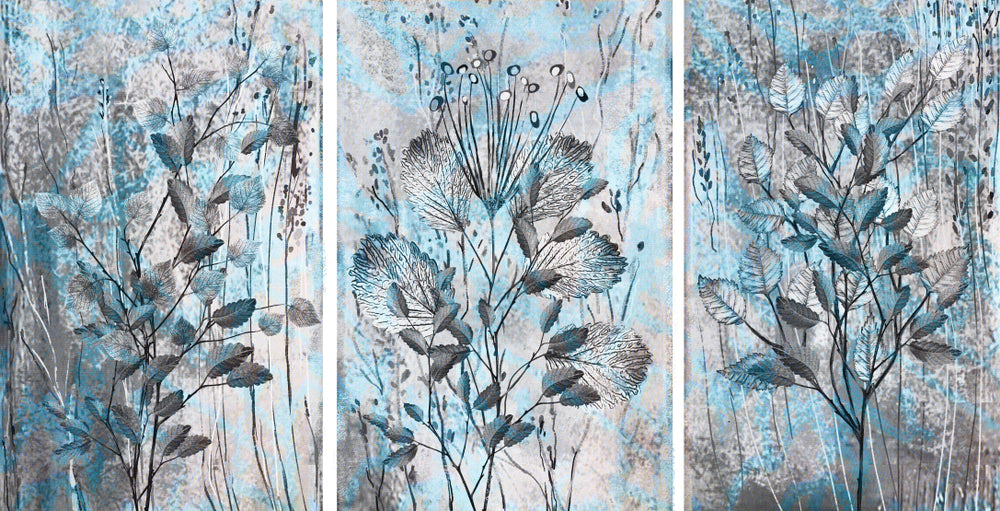 3 Set of Blue & black Floral Design High Quality Print 100% Australian Made Wall Canvas Ready to Hang