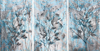 3 Set of Blue & black Floral Design High Quality Print 100% Australian Made Wall Canvas Ready to Hang