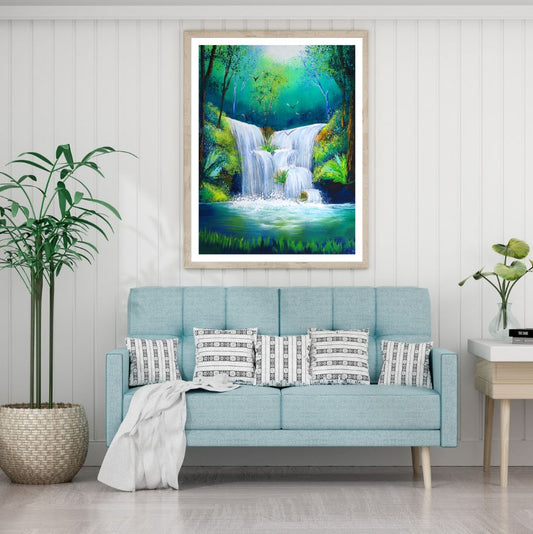 Waterfall Scenery Watercolor Painting Home Decor Premium Quality Poster Print Choose Your Sizes