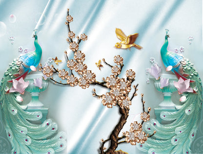 Peacocks & Flower Tree 3D Design Home Decor Premium Quality Poster Print Choose Your Sizes