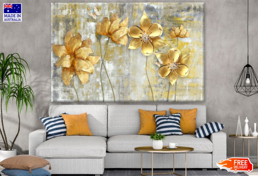 Golden Flowers Abstract Design Print 100% Australian Made