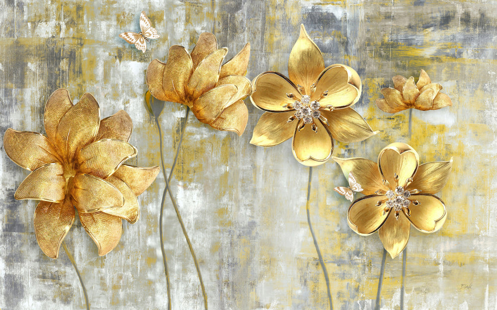 Golden Flowers Abstract Design Print 100% Australian Made