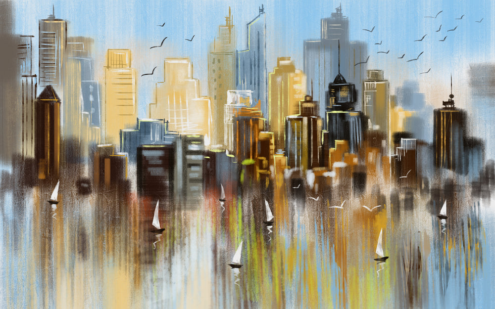 City Scenery Abstract Oil Painting Home Decor Premium Quality Poster Print Choose Your Sizes