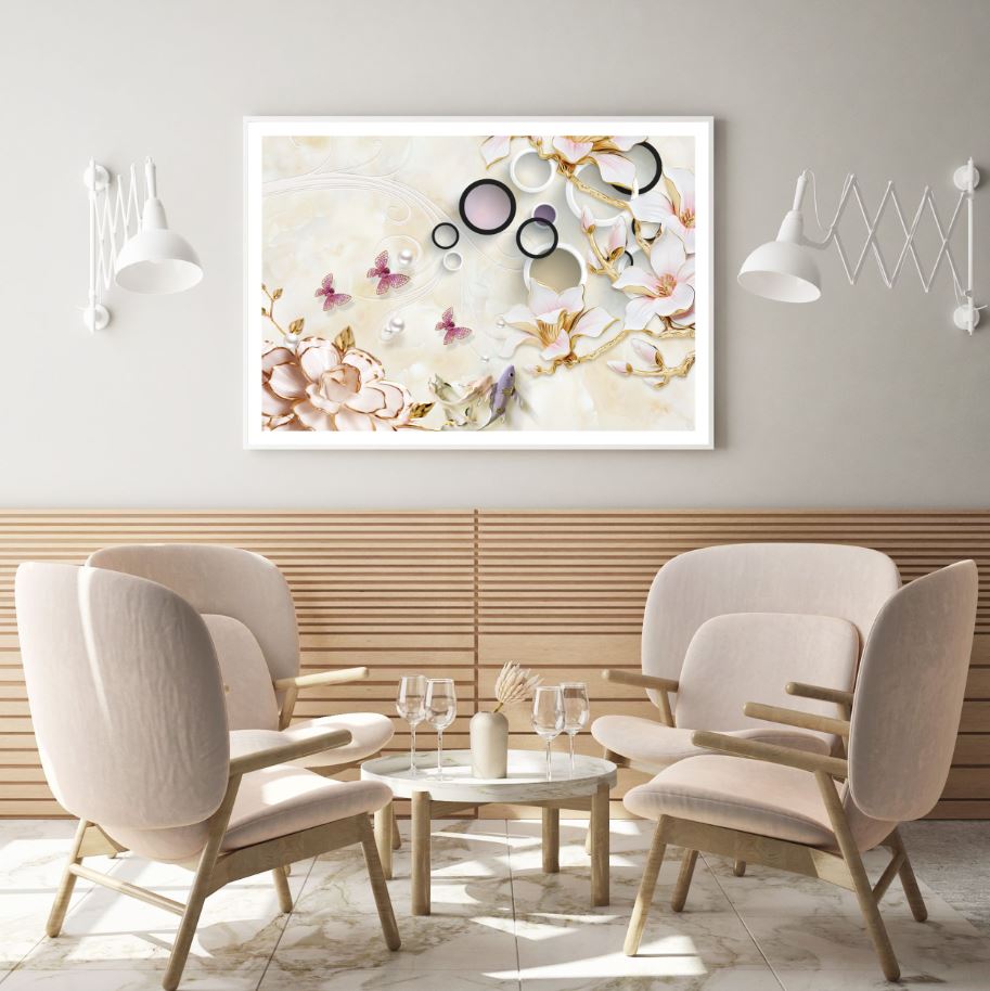 Gold & Pink Floral 3D Design Home Decor Premium Quality Poster Print Choose Your Sizes