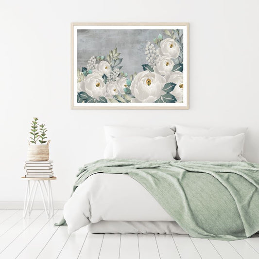 White Peonies Watercolor Painting Home Decor Premium Quality Poster Print Choose Your Sizes