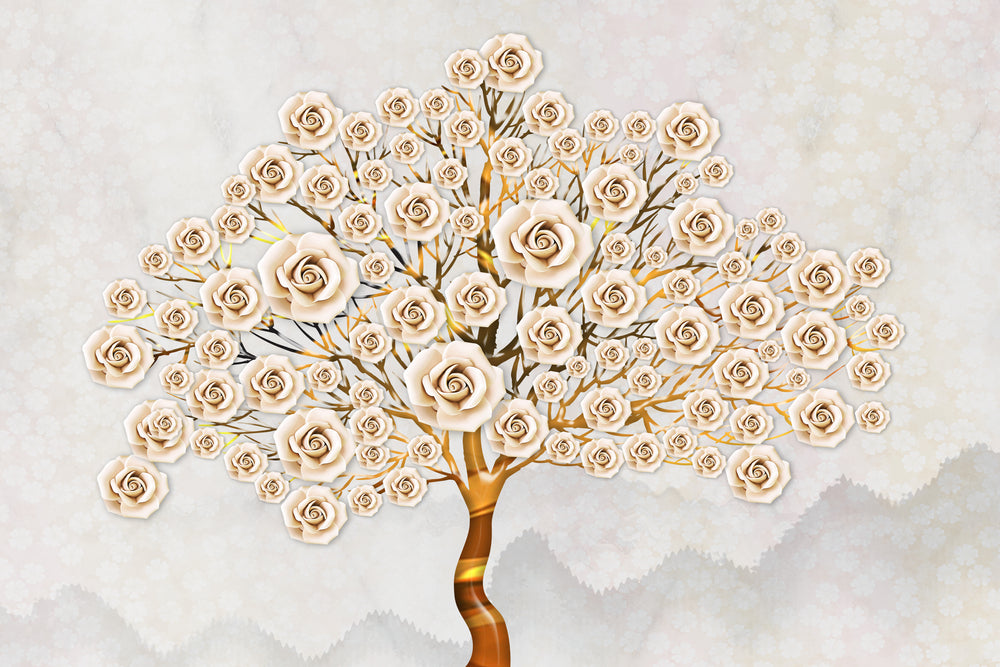 Gold & White Flower Tree Design Print 100% Australian Made