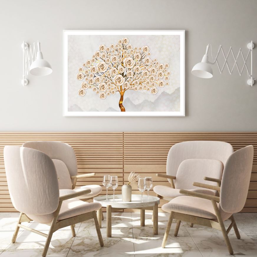 White & Gold Rose Tree 3D Design Home Decor Premium Quality Poster Print Choose Your Sizes