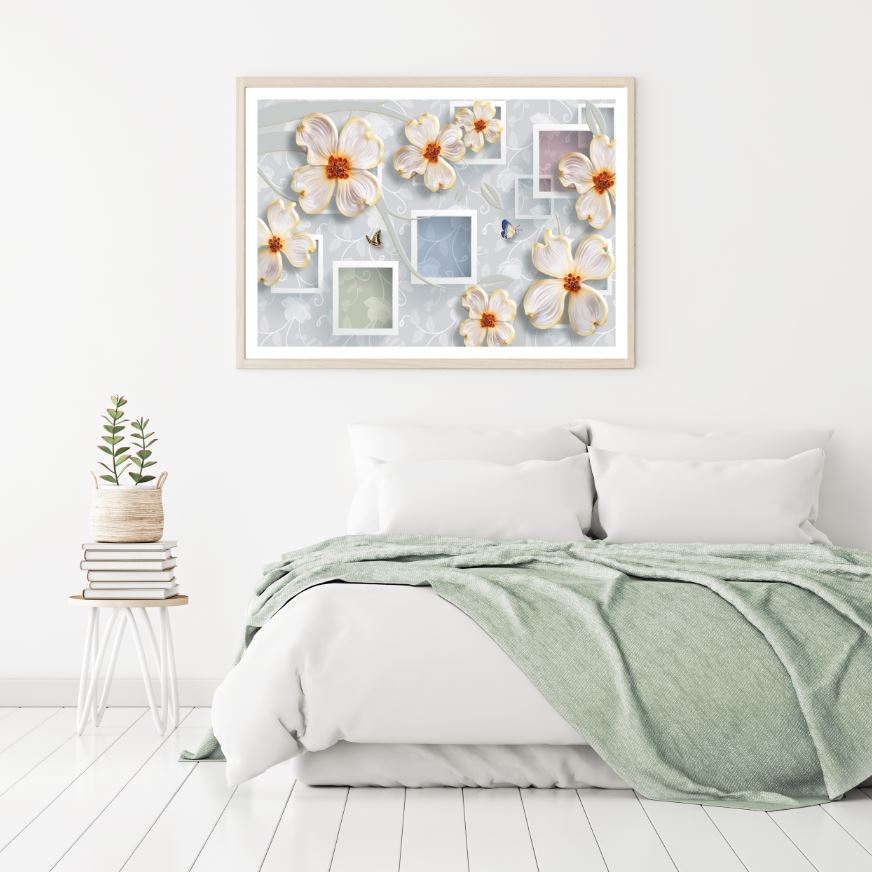 Flowers & Square 3D Design Home Decor Premium Quality Poster Print Choose Your Sizes