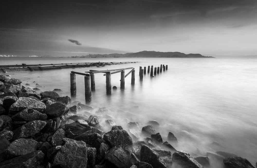 Pier Ruins in Sea B&W Photograph Home Decor Premium Quality Poster Print Choose Your Sizes