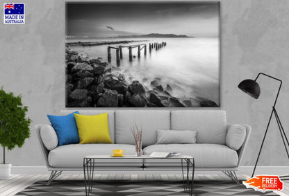 Bridge Ruins on Sea B&W Photograph Print 100% Australian Made