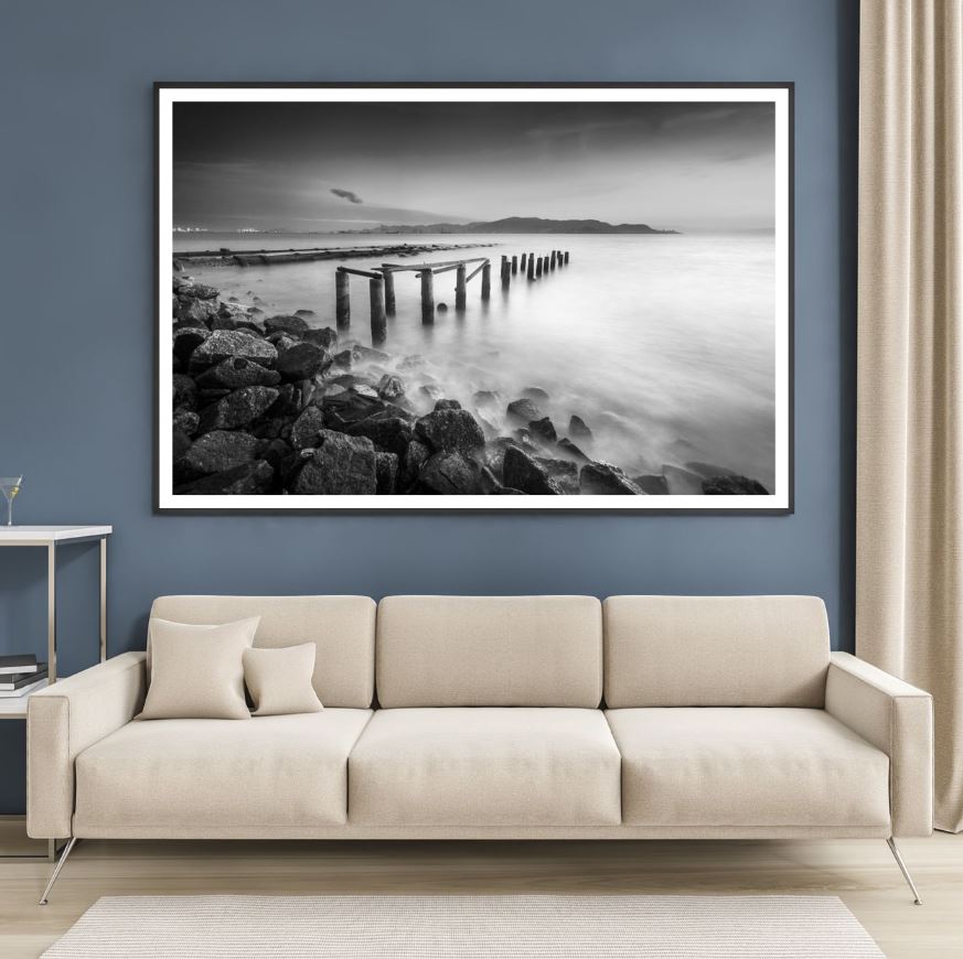 Pier Ruins in Sea B&W Photograph Home Decor Premium Quality Poster Print Choose Your Sizes