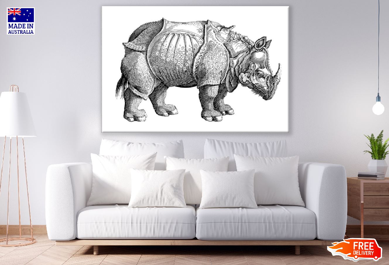 Rhino B&W Art Design Print 100% Australian Made