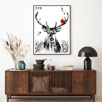Deer & Bird Portrait Painting Home Decor Premium Quality Poster Print Choose Your Sizes