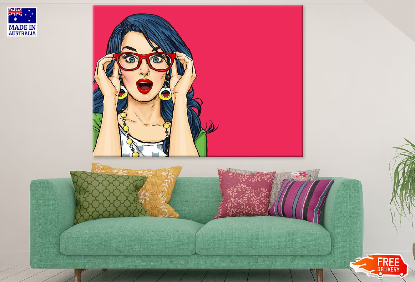 Surprised young woman in hipster glasses Print 100% Australian Made