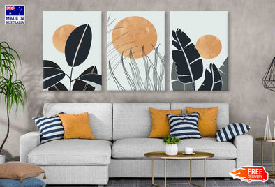 3 Set of Leaves & Moon vector Illustration High Quality Print 100% Australian Made Wall Canvas Ready to Hang