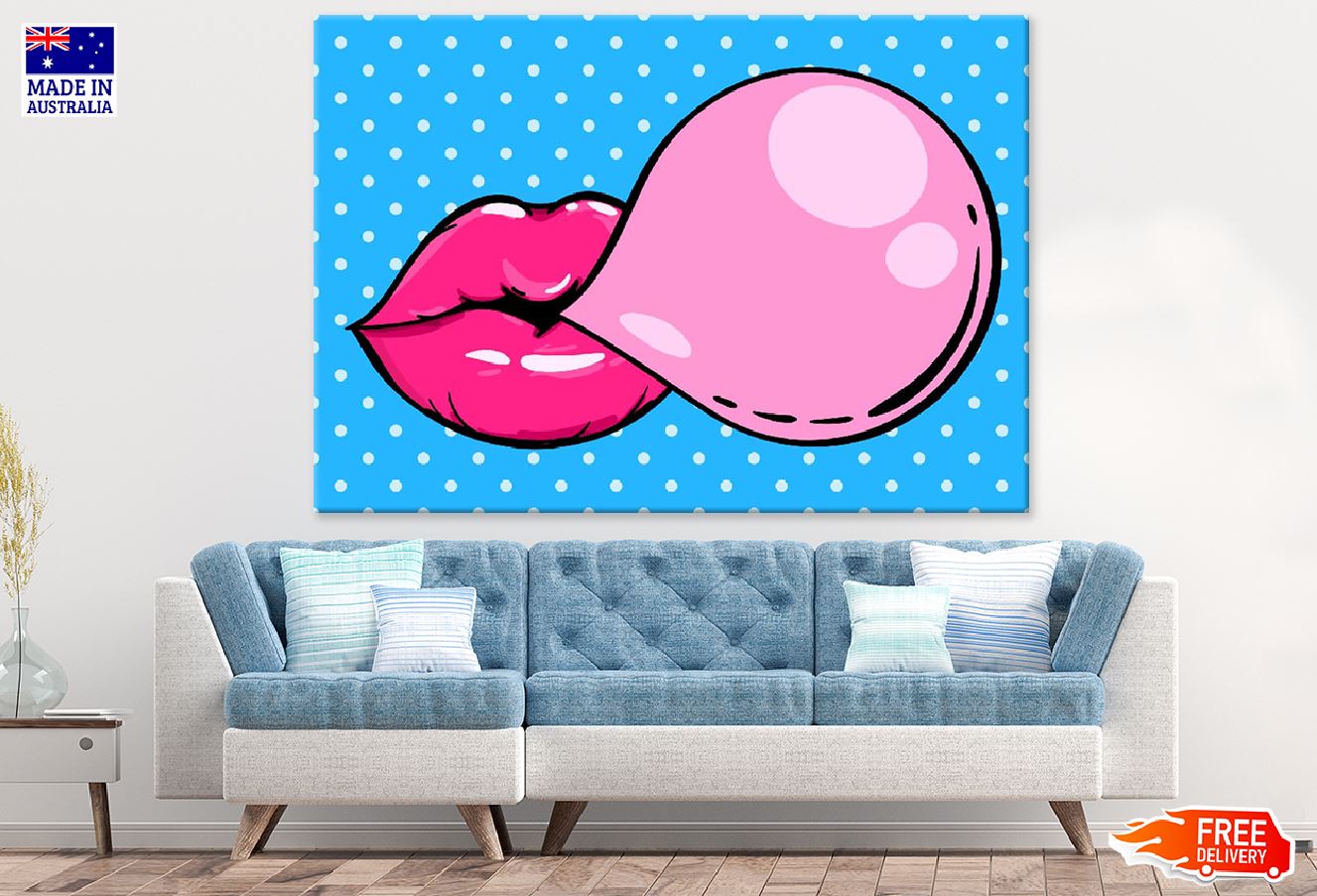 Woman pink lips with gum bubble Print 100% Australian Made