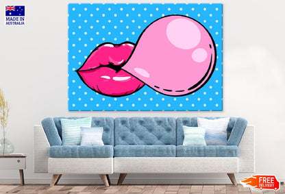 Woman pink lips with gum bubble Print 100% Australian Made