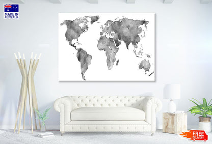 World Map B&W Watercolor Painitng Print 100% Australian Made