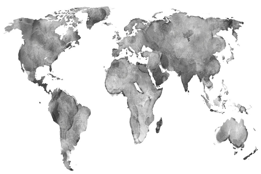 World Map B&W Watercolor Painitng Print 100% Australian Made