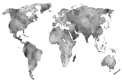 World Map B&W Watercolor Painitng Print 100% Australian Made