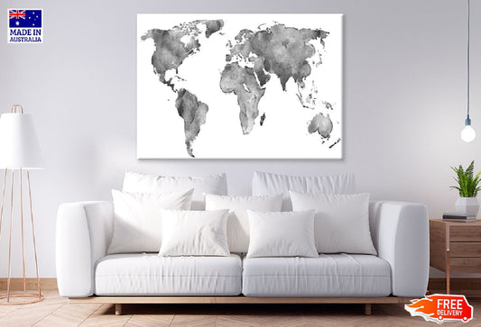 World Map B&W Watercolor Painitng Print 100% Australian Made