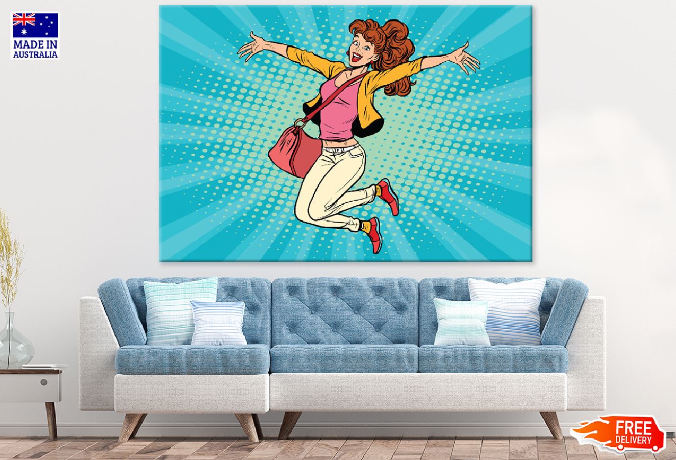 Young Fashion Woman Jumping Print 100% Australian Made